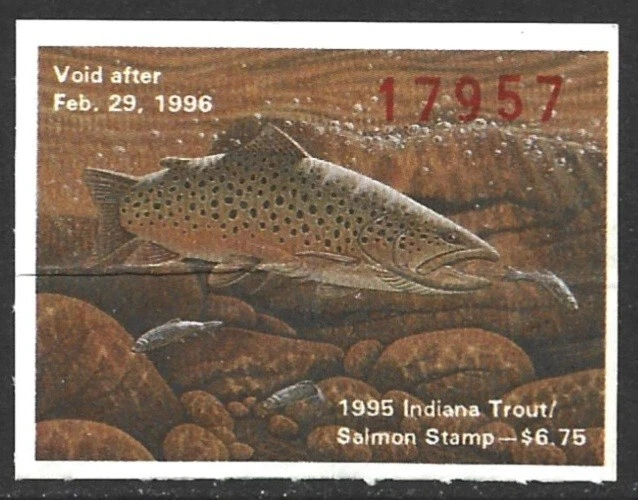 USA 1995 INDIANA Trout & Salmon Fishing Revenue Stamp #46 Signed - Image 1 of 1