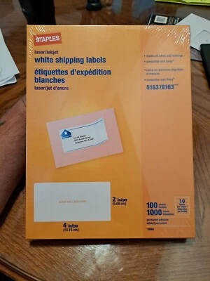 Laser/Inkjet White Shipping Labels 5163/8163, 2 x 4 STAPLES 1000 Labels - Image 1 of 4