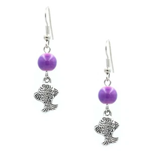Purple Beaded Fish Dangle Earrings - Picture 1 of 3