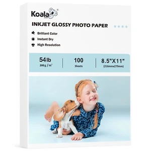 Papel fotográfico brillante premium Koala 8,5x11 54 lb para impresoras de inyección de tinta Epson Canon - Imagen 1 de 12
