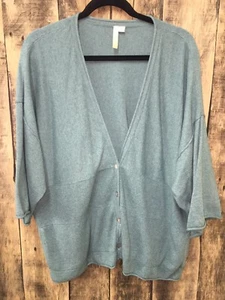 Purejill Cotton Cashmere Topper Cardi V Neck Medium M Bluish Greenish Heather - Picture 1 of 8