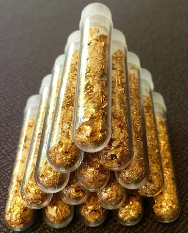 9  Large 3ml Bottles.. of Gold Leaf Flakes ..3mil  Lowest price online !! Cover