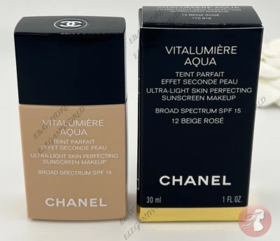 Chanel Vitalumiere Aqua Makeup Foundation Spf 15 - 12 BEIGE ROSE 100% AUTHENTIC - Image 1 of 3