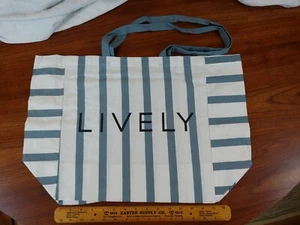 Lively Large Denim Blue + White Stripe Canvas Tote Bag - Picture 1 of 4