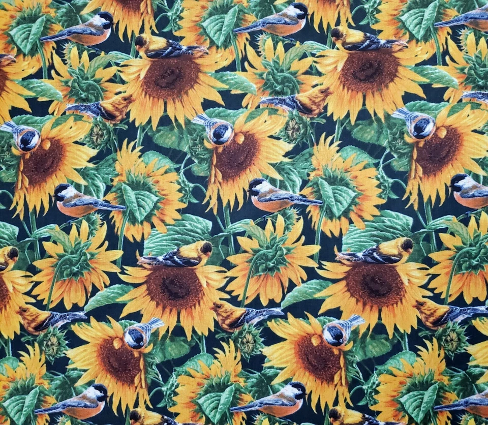BOLT END 34 INCHES David Textiles 100% Cotton Sunflower and Birds Quilt Fabric - Image 1 of 1
