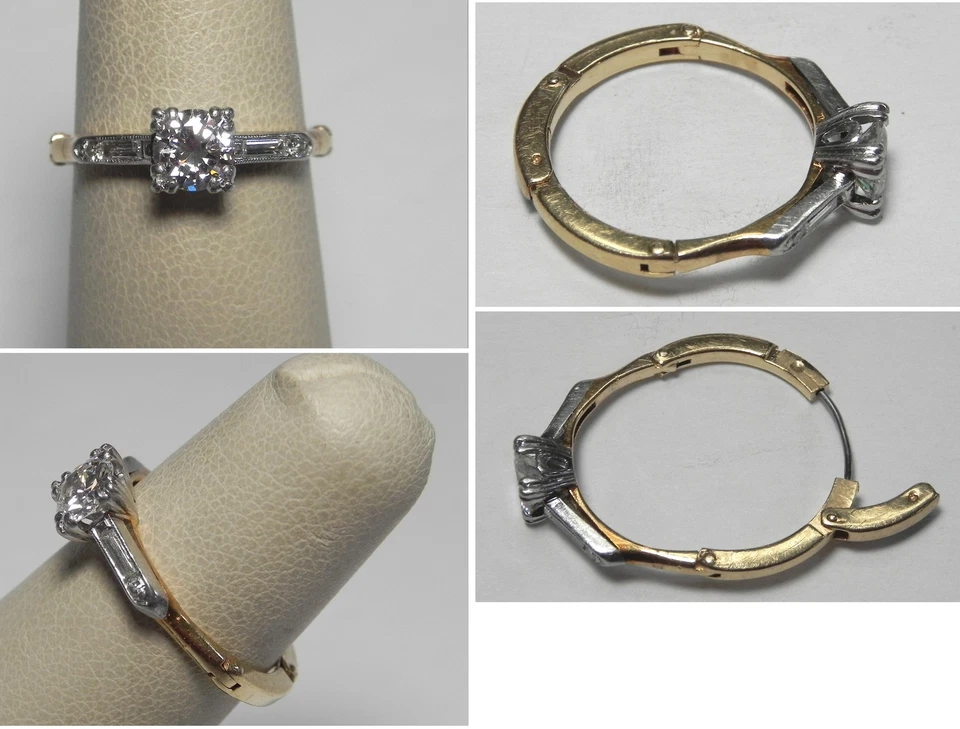 V263 Vintage Solid 14K Yellow & White Gold Diamond Engagement Ring, Sz 5.25 - Image 1 of 1