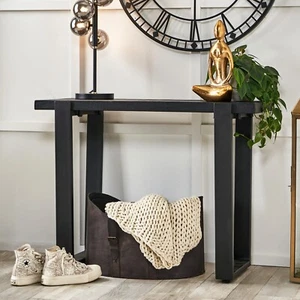 Black Mango Wood Console Table Wooden Industrial Entryway Table with Metal Legs - Picture 1 of 15