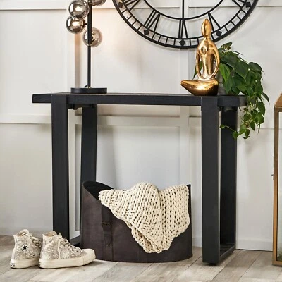 Black Mango Wood Console Table Metal Legs Industrial Entryway Hallway Furniture - Image 1 of 4