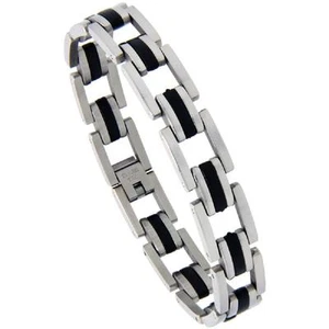 Acero Inoxidable & Caucho Negro Panther Estilo Brazalete - Imagen 1 de 1