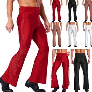 UK Men Ballroom Dance Pants Fringe Vintage Flared Pants Latin Dance Disco Pants - Picture 1 of 56