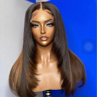 Highlight Light Yaki Layered Cut 5.5x4.5 PU Silk Base Closure Wig Human Hair 4X4 - Image 1 of 4