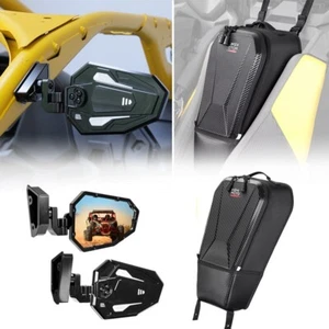 UTV Side Mirrors Aluminum + Center Seat Storage Bag for Can Am Maverick R 2024+ - Foto 1 di 18