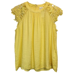 Forgotten Grace Women`s Blouse Size 1X Yellow Crochet Cap Sleeve Summer Easter - Picture 1 of 6