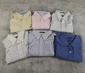 Chaps Ralph Lauren Dress Shirt Men's Large Lot 6 Plaid Striped Oxford Button - Picture 1 of 22