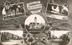 RPPC, Burlington, Kansas, 5 Ansichten, Straßenszenen, Coffey County, gebraucht, Burlington, 1910 - Bild 1 von 2