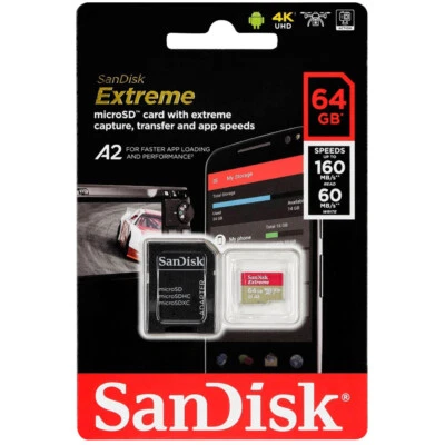 kQ SanDisk Extreme 64 GB microSDXC 160 MB/s Speicherkarte SDSQXA2-064G-GN6MA - Bild 1 von 3
