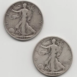 1927 S F+ & 1928 S VG-F Walking Liberty Half Dollar, 2 coins - Picture 1 of 5