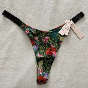 Tanga de Bikini Brasileña Victoria's Secret Correa de Brillo Logotipo Tropical Floral M - Imagen 1 de 3