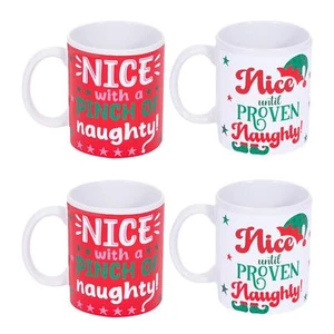 Juego de 4 tazas de Navidad traviesas o bonitas blancas y rojas para fiesta tazas de Navidad hogar - Imagen 1 de 5