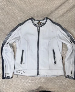 Power Trip Women's Leather Zip Up Motorcycle Jacket Large Cream/Silver Grey - Picture 1 of 10