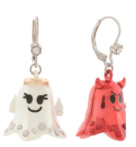 Betsey Johnson Faux Stone Halloween Angel Devil Mismatch Drop Earrings - Picture 1 of 4