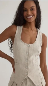 Bella Dahl Vest Women’s Size S Small Linen Lagenlook Minimalist Top - Picture 1 of 14