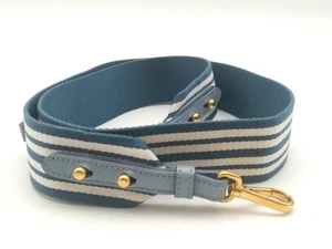 PRADA Schulterriemen Streifen Canvas Leder marine x weiß gold Metall für Canapa - Bild 1 von 9