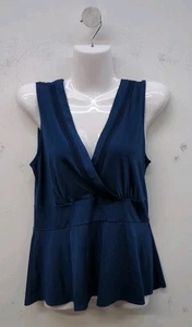 Montgomery Port Sleeveless V Neck Wrap Top Blouse Women's Size Small Navy Blue - Picture 1 of 7