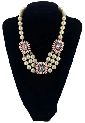 NWT AMRITA SINGH Gold Bib Necklace Large Yellow Pearls Peach Pink Rhinestones - Image 1 of 4