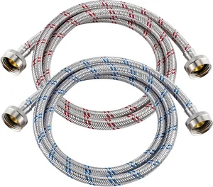 4 Fuß Waschmaschinenschläuche, Premium Edelstahl Waschschläuche Berstsicher 2 P - Bild 1 von 6