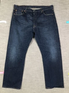 Levis 501 Jeans Mens 42x30 Blue Denim Button Fly Straight Leg Classic Fit Dark - Picture 1 of 12