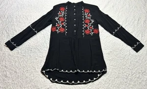 Top túnica Tasha Polizzi talla M bordado floral pintuck occidental negro rojo - Imagen 1 de 17
