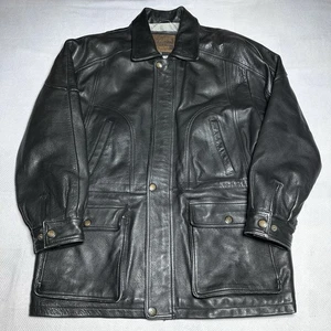 Vintage Redskins Genuine Leather Field Jacket Mens Size 50 Black Overcoat - Picture 1 of 18