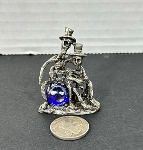 Signed 1997 Skeleton Pewter Figures With Ball 1 3/4" Fantasy Figurine - Picture 1 of 6