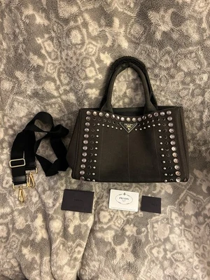 LOVED: PRADA Black Handbag 2-Way Strap; Canvas Canapa Bijou  Authentic w Card - Image 1 of 4