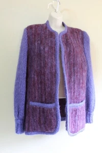 Donegal Design Mohair Cardigan Womens L Woven Blue Purple Stripe Knit LS Ireland - Picture 1 of 7