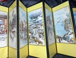 Folding Screen Table Top Panel Asian Art Home Decor Double Sided Unique Vtg - Picture 1 of 15