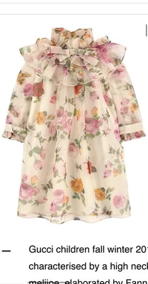 Gucci Girls Roses Silk Organza Dress Size 12 - Image 1 of 4