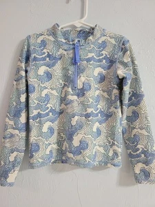 Ruffle Butts Long Sleeve Rash Guard Girls Sz 5 Swim Blue Waves Zipper - Picture 1 of 5