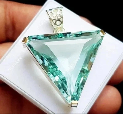 AAA+ Large Aquamarine 100.8 CT Trillion Cut 925 Sterling Silver Pendant For Gift - Image 1 of 4