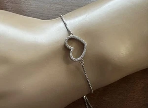 Designer JCM Sterling Silver CZ Heart Chain Bracelet Adjustable Tassel - Picture 1 of 6