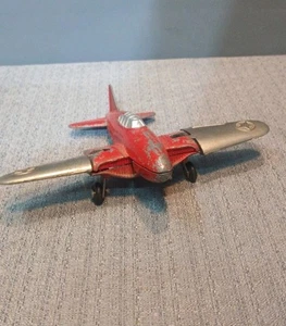Vintage 1950's Hubley Red Military C4 Airplane W/Folding Wings WW2 - Picture 1 of 7