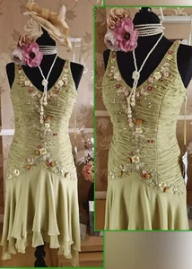 Sue wong silk green Beaded 20s Y2k Vtg wedding gatsby Whimsical evening dress 10 - Picture 1 of 22