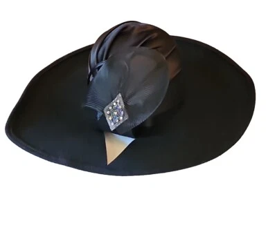 SOMBRERO WHITTALL & SHON Vintage Para Mujer Negro 100% Lana Fieltro CHURCH DERBY Estrás Foto 1 de 4