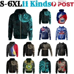 Mens Polynesia Flag Hoodie Tonga Samoa Souvenir Sweatshirts Long Sleeve Tee Tops - Picture 1 of 25