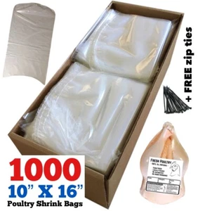 POULTRY SHRINK BAGS 10"X16" + FREE ZIP TIES FREEZER SAFE (MADE IN USA) - Picture 1 of 4