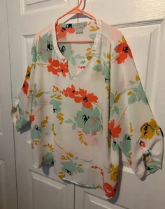 Blusa camisa ligera Van Heusen XXL blanca floral cuello en V para mujer - Imagen 1 de 5