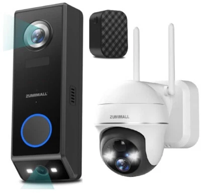 Dual Lens Doorbell Camera Wireless with Chime, 2K HD Video Doorbell Wireless Bat - Image 1 of 4