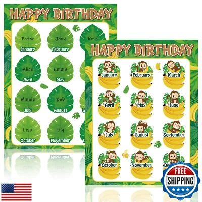 Qyeahkj 17,7 x 13,7 pulgadas feliz cumpleaños gráfico póster calendario mono safari Foto 1 de 4