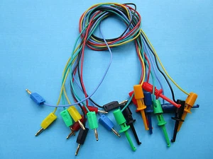 10 pc Gold Plated 2mm Banana Plug to Small Test Hook Clip Lead Cable 5Color 50cm - Picture 1 of 6